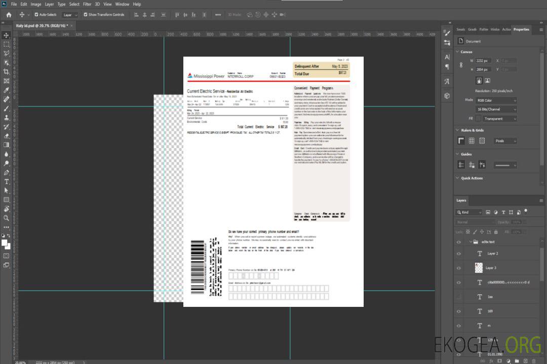 Facture commerciale du service public d'électricité du Mississippi, page 2, SCR template